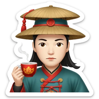 Lu bu squinting while drinking tea  sticker