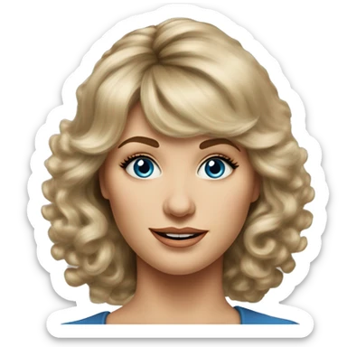 Medium length Dirty blonde poufy hair with bangs all across forehead and sides swept away from face business woman of 60 with blue eyes  sticker