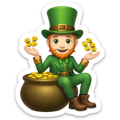leprechaun emoji, sitting on a pot of gold sticker