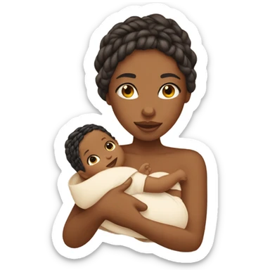 Aesthetic tan lady with braided hair holding a baby sticker