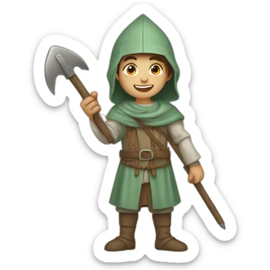 young mint apprentice yielding tool, medieval age sticker