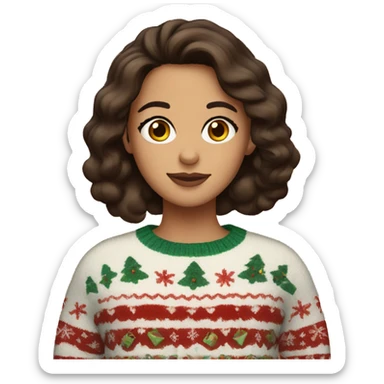 brunette with big brown eyes in a christmas sweater sticker