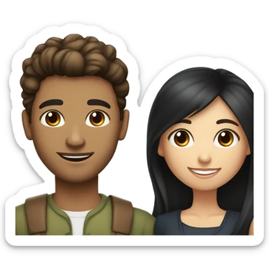 Long  brown hair woman blue eyes with man with olive skin with short black hair happy together  sticker
