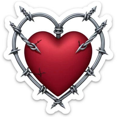 heart with a dark rose and barbed wire sticker