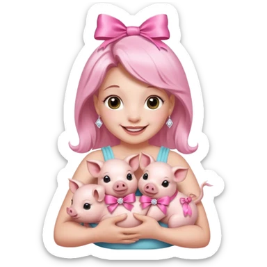 woman holding baby pigs with ribbons and crystals sticker