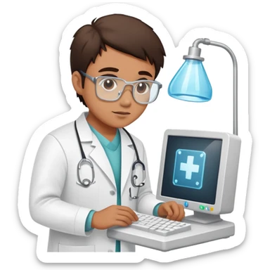 IT technician repairing a computer in hospital sticker