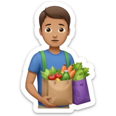 Hombre cargando bolsas de supermercado con dificultad sticker