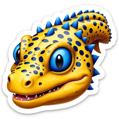  Front view Gila Monster Face Big Chin yellow with blue spots sticker