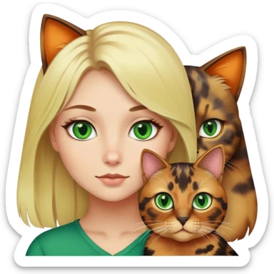 Blonde girl with green eyes and tortoiseshell cat sticker