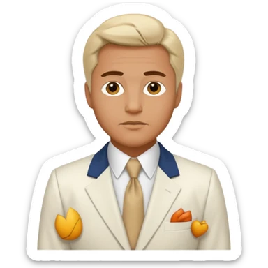 victoria man in 1980's, white suit sticker