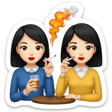 2 girls 1 smoking and 1 drinking black hair  sticker