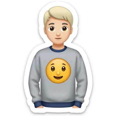 Saçı uzun ve arkadan bağlı, beyaz tenli, sakallı 24 yaşlarında, üzerinde gri  sweat olan bir erkek çiz sticker