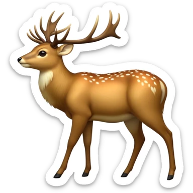 cinematic-[deer]-realistic-full-body-standing on all fours-emoji,-tail-tucked-close,-head-tilted-dramatically,-sleek-[fawn]-fur,-simplified-yet-realistic-focused-features,-highly-detailed,-glowing-with-an-almost-sarcastic-glow big antlers sticker
