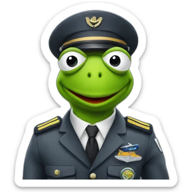 kermit as airline pilot with grey uniform sticker