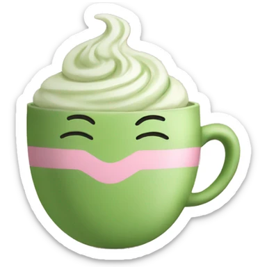 warm matcha latte in a pink cup  sticker