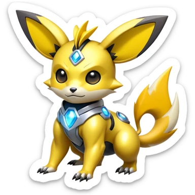 Shiny Futuristic Colorful Cyber-Pichu-Raichu-Renamon-Zeraora-hybrid-creature sticker