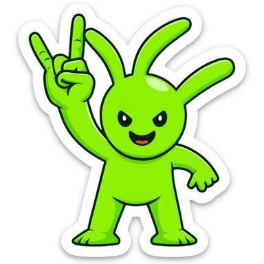Hilarious green mutant with three arms making peace signs sticker