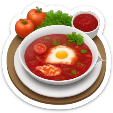 Borsch with salo near the plate  sticker