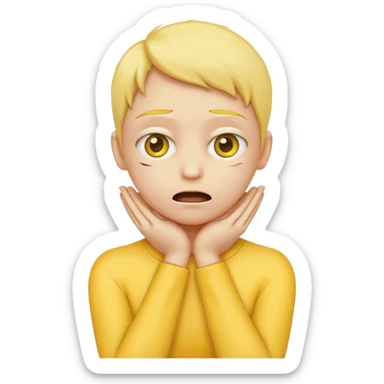 Yellow face emoji strangling itself with 2 arms crossed and hands saround neck and eyes looking up slightl sticker