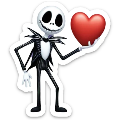 a little jack skellington holding a heart sticker
