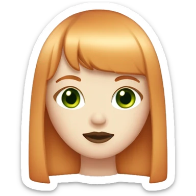 ginger girl, pale face, green eyes, pink lipstick, shoulde lenght straight hair with bangs sticker