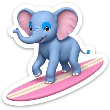 A blue elephant riding a pink surfboard wearing Nike sneakers sticker