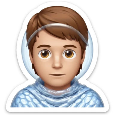 Brown haired man wrapped in bubble wrap sticker