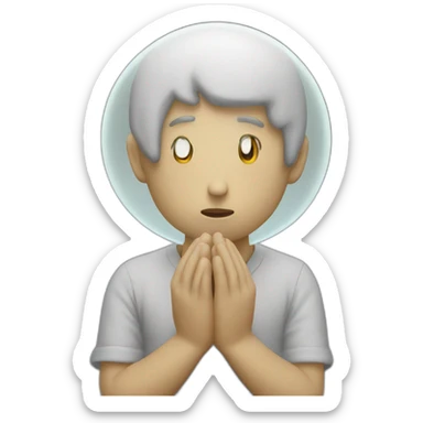 think bubble with eyes and hands praying sticker