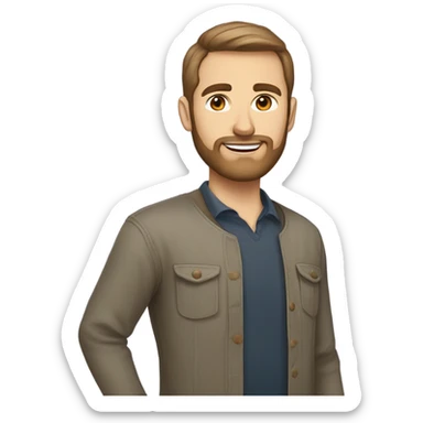 Husband and wife. husband has short light brown hair and short light brown full beard with light olive complexion. Wife is shorter and has medium length dark brown hair and pale skin. sticker