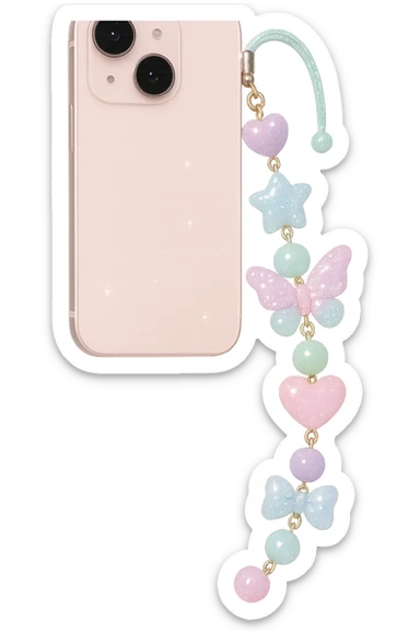 girly sparkling phone charm, pastel colors, no background, shiny and glittering sticker