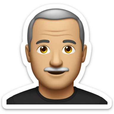 italian middle aged man, with buzz cut and no beard. wearing a black smart shirt unbuttoned. sticker