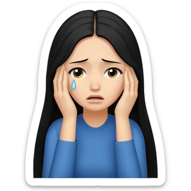emoji of a woman with long black hair, head in hands, overwhelmed, tears sticker