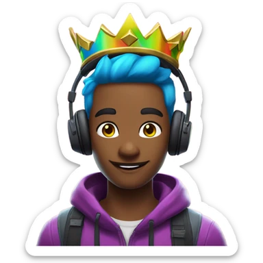 A gamer with RGB headphones and a Fortnite crown sticker