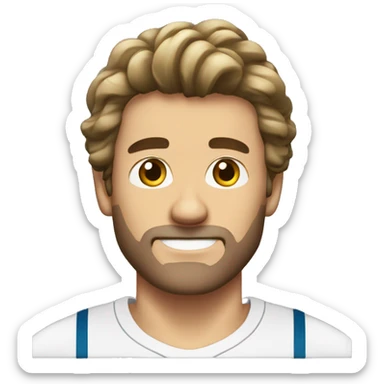 Hombre europeo con pelo oscuro con perilla con camiseta del real madrid sticker