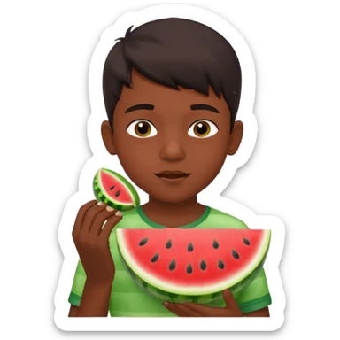 a watermelon with a indian 13 year old boy eating it sticker