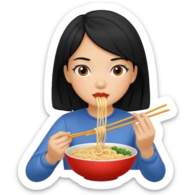 girl with black hair eating noodles sticker