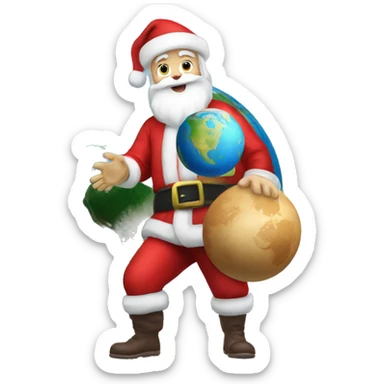 Santa Claus carrying a planet earth on his hands sticker