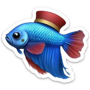 Betta fish blue with a small hat sticker