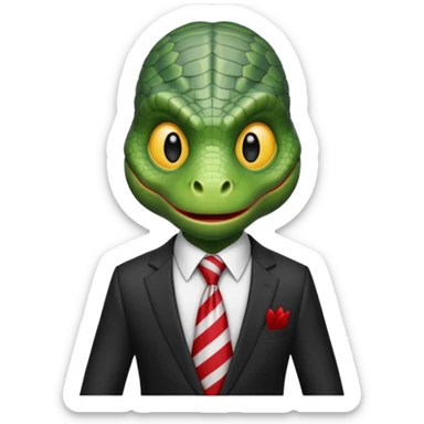 A reptilian humanoid dressing a suit, striped red and white tie, human emoji style, his face is seriously and sarcastic sticker