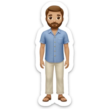 Chico moreno, pelirrojo, barba, camisa lino y pantalón blanco cuerpo entero sticker