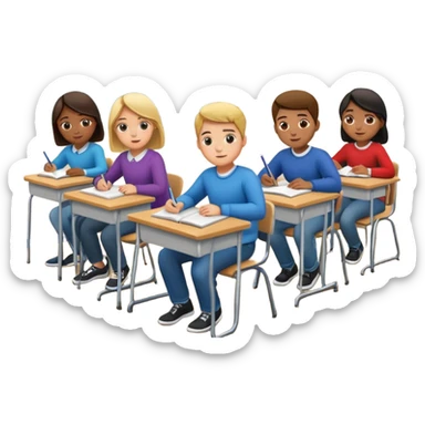 students sitting at desks in a classroom sticker