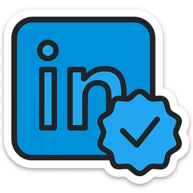 LinkedIn verification logo, blue checkmark badge, clean and modern, suitable for digital use sticker