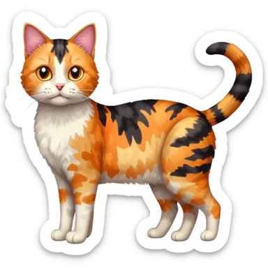 full body anxious looking colourful light calico tabby cat with large patchy patterns sticker