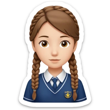student, brown braid hair girl kid, school uniform sticker