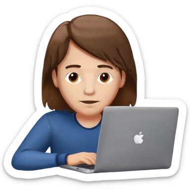 guy with laptop, brown mid long hair sticker