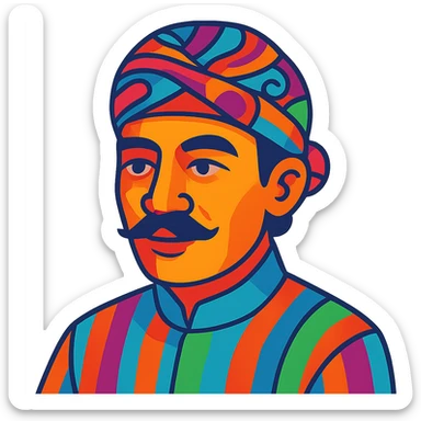 colorful vibrant toon style portrait of a Javanese man wearing a blangkon sticker