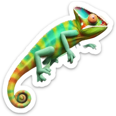A multicoloured chameleon standing on a tree branch sticker