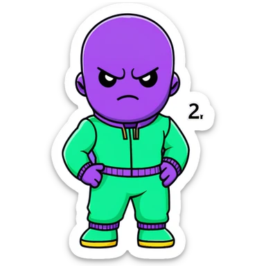 purple-skinned Thanos wearing a green Squid Game player tracksuit with number 230 sticker