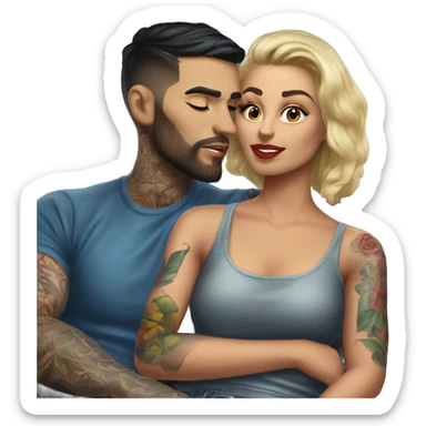 Hyper Realistic gorgeous woman and handsome tattooed man kissing in the front seat of a car sticker