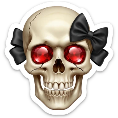make me a red crystal skull partly see thew super gem like make it realistic and held together by a big black bow super realistic skull cracking all over the eyes are black and rotting  sticker